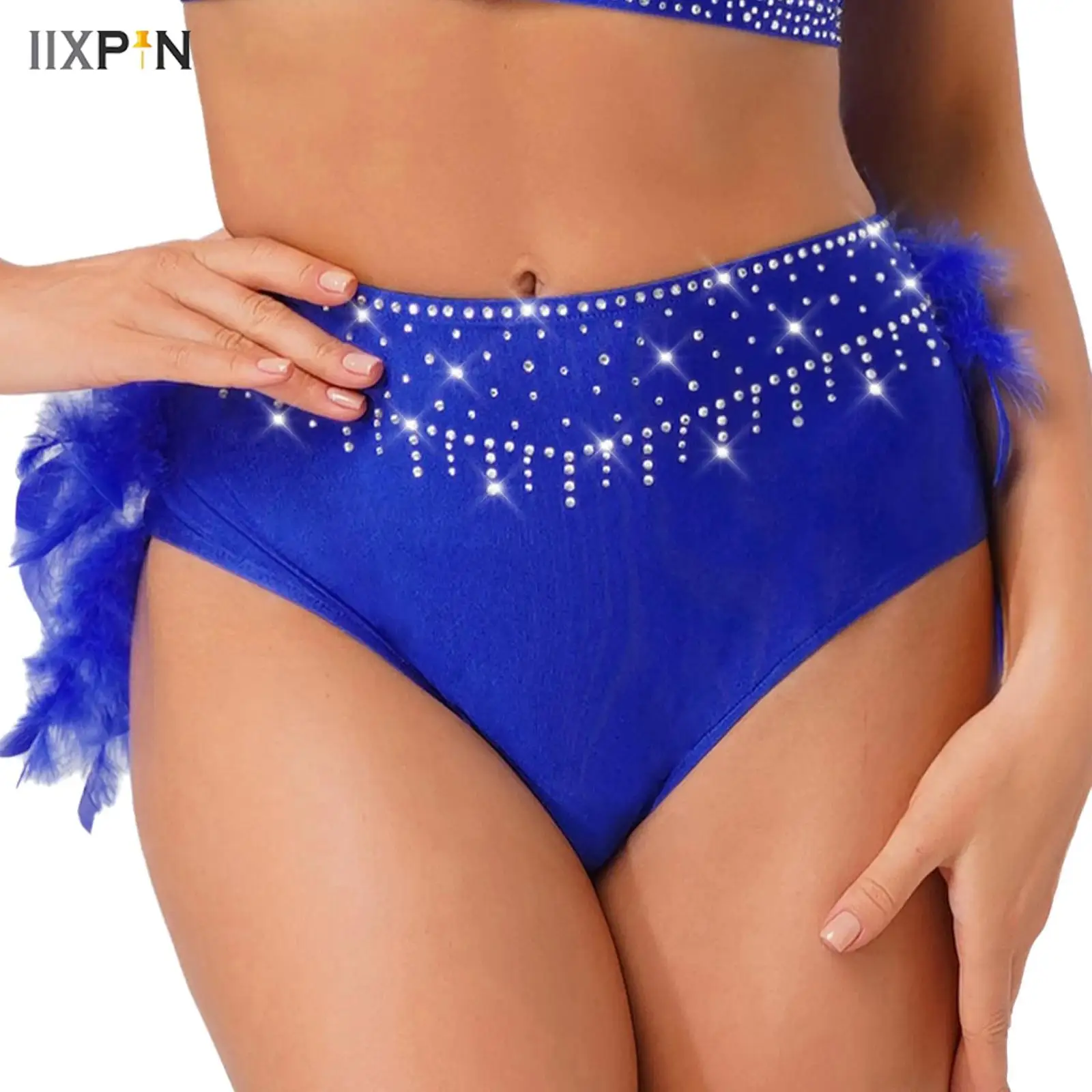 Women's Belly Dance Bottoms Front Rhinestone Back Downy Feather High Waist Briefs Shorts for Latin Chacha Tango Dance Costume
Women's Belly Dance Bottoms Front Rhinestone Back Downy Feather High Waist Briefs Shorts for Latin Chacha Tango Dance Costume
