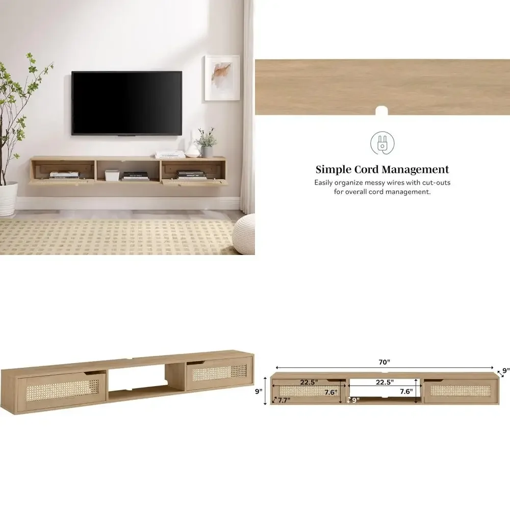 Oak Wall-Mounted Floating TV Stand for 80 TVs, 70 Inch, Natural Finish
Oak Wall-Mounted Floating TV Stand for 80 TVs, 70 Inch, Natural Finish