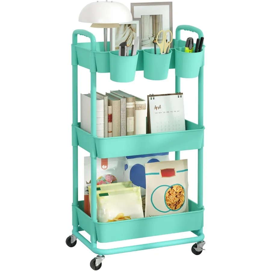 3Tier Plastic Rolling Storage Cart Utility Cart with Extra Hanging Cups Handles Lockable Wheels for Living Room Bathroom Kitche
3Tier Plastic Rolling Storage Cart Utility Cart with Extra Hanging Cups Handles Lockable Wheels for Living Room Bathroom Kitche