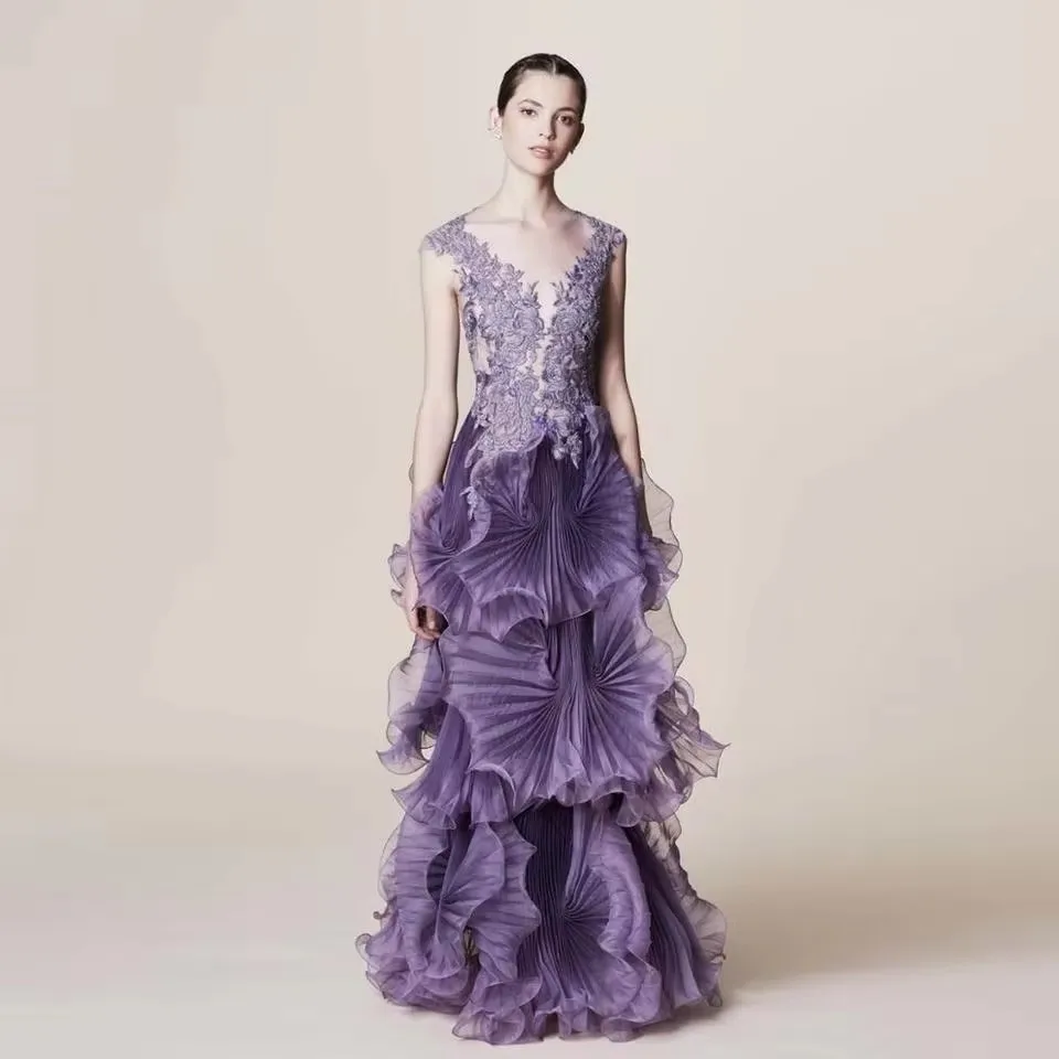 Luxury Saudi Arabic Taro Purple Prom Gowns Applique Ruffles Prom Gown Pleated vestido de festa New Tierred Evening Formal Dress
Luxury Saudi Arabic Taro Purple Prom Gowns Applique Ruffles Prom Gown Pleated vestido de festa New Tierred Evening Formal Dress