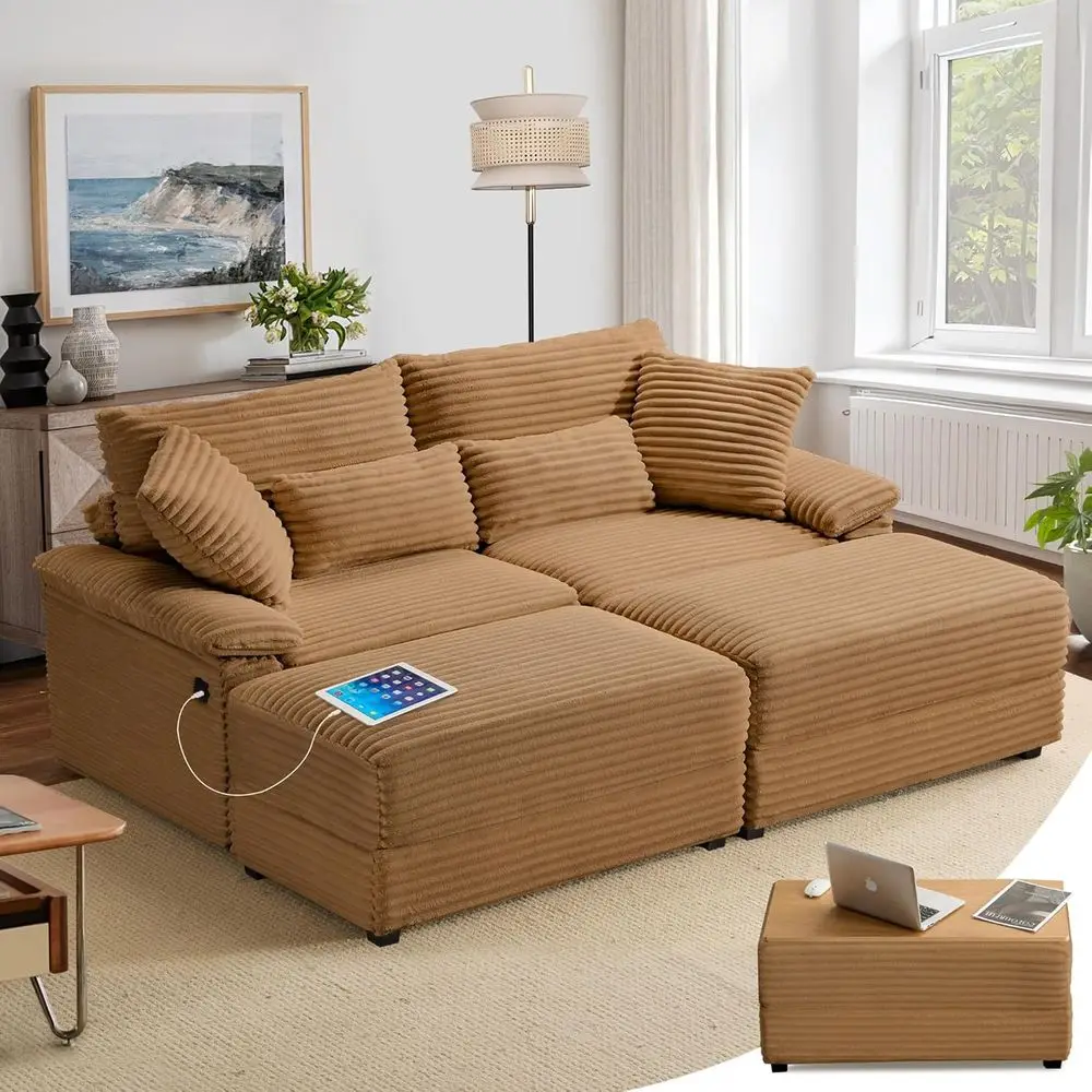 74" W Double Chaise Lounge Chair Indoor, Oversized Loveseat with Storage Ottoman, Corduroy Couch with USB Charging, Removable Ot
74" W Double Chaise Lounge Chair Indoor, Oversized Loveseat with Storage Ottoman, Corduroy Couch with USB Charging, Removable Ot