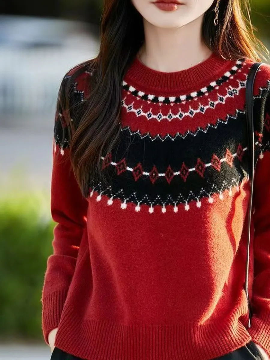 Loose Casual Women's Knitted Sweater round Neck Color Block Floral Embroidery Ethnic Style Autumn Winter New Arrival Ensemble
Loose Casual Women's Knitted Sweater round Neck Color Block Floral Embroidery Ethnic Style Autumn Winter New Arrival Ensemble