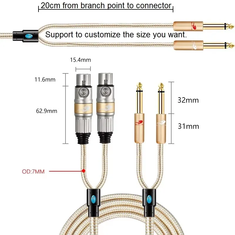Dual 1/4 Inch TS Mono Jack 6.35mm to 2XLR Female Audio Cable Mixer Amplifier Guita Stage Keyboard Home Theater System Cords
Dual 1/4 Inch TS Mono Jack 6.35mm to 2XLR Female Audio Cable Mixer Amplifier Guita Stage Keyboard Home Theater System Cords