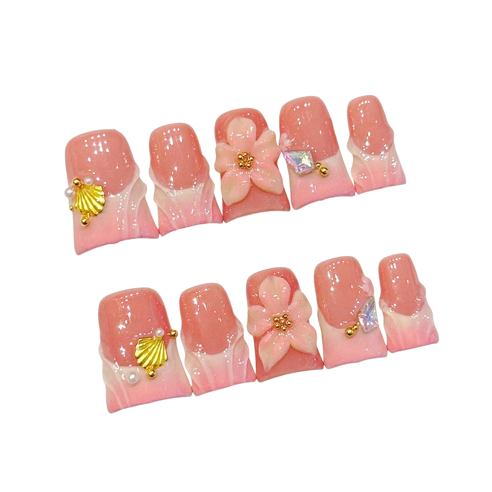 10pcs Press On Nails 3D Flower Decor Duckbill Glitter False Nails Wearable Handmade Gradient French Tips For Daily Wedding Party
10pcs Press On Nails 3D Flower Decor Duckbill Glitter False Nails Wearable Handmade Gradient French Tips For Daily Wedding Party
