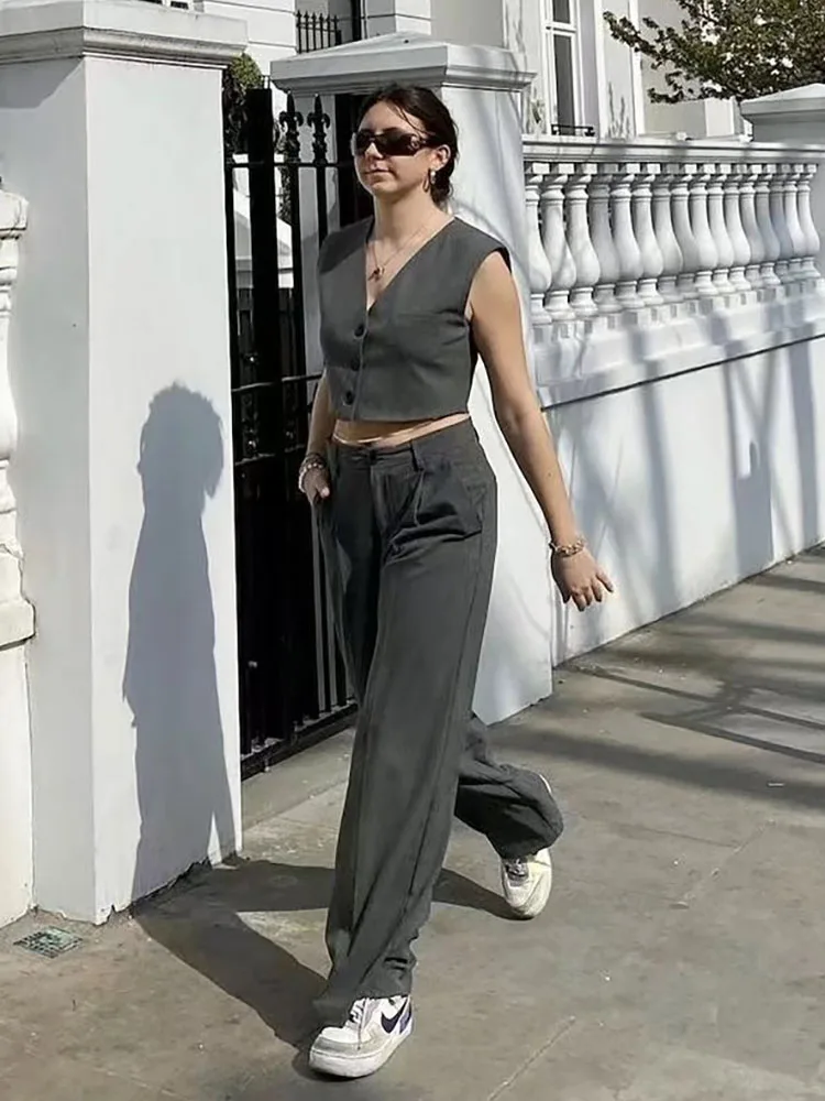 XEASY Women Grey Suit Vest Wide Leg Pants Set 2022 Fashion Office Single Breasted Sleeveless Vest Chic Blouse Straight Pants
XEASY Women Grey Suit Vest Wide Leg Pants Set 2022 Fashion Office Single Breasted Sleeveless Vest Chic Blouse Straight Pants