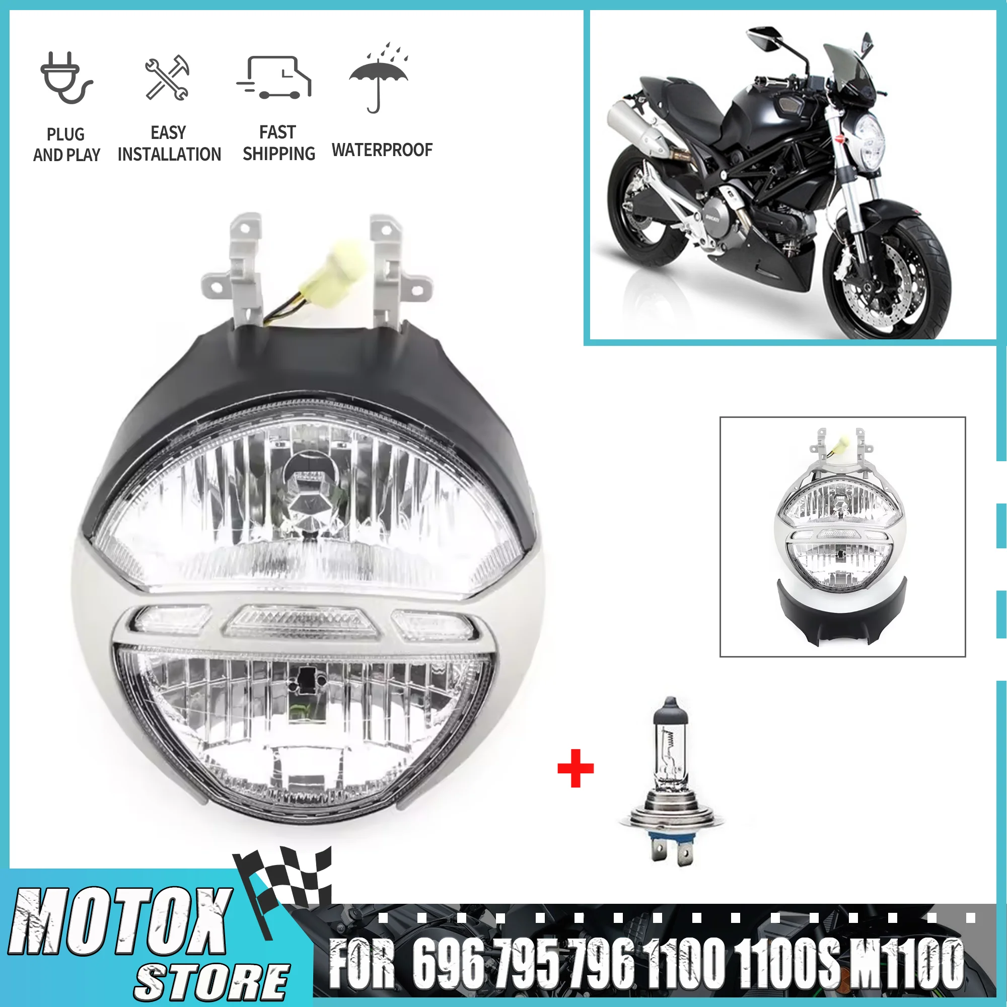 Fit For Ducati Monster 696 795 796 Front Headlamp 1100 1100S M1100 EVO Assembly 2008 - 2014 2009 2010 2012 Headlight Motorcycle
Fit For Ducati Monster 696 795 796 Front Headlamp 1100 1100S M1100 EVO Assembly 2008 - 2014 2009 2010 2012 Headlight Motorcycle