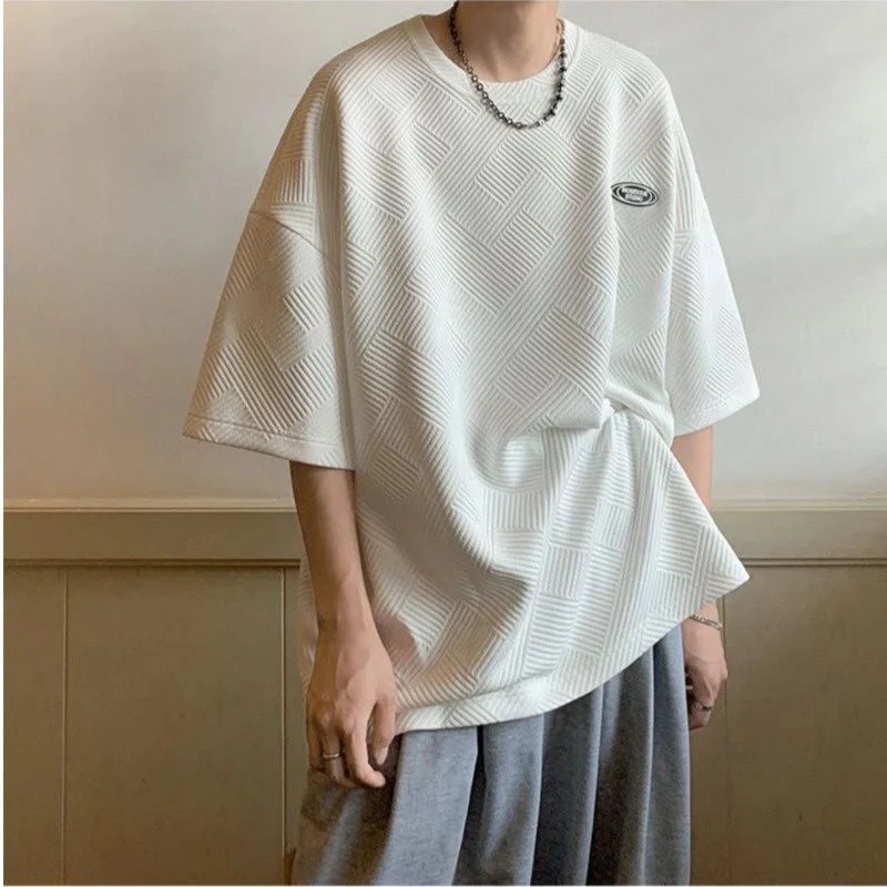 Summer Waffle Plaid Print O Neck Short Sleeve Men T Shirt Teenager Korean Fashion Casual Harajuku Oversized Clothing Black White
Summer Waffle Plaid Print O Neck Short Sleeve Men T Shirt Teenager Korean Fashion Casual Harajuku Oversized Clothing Black White