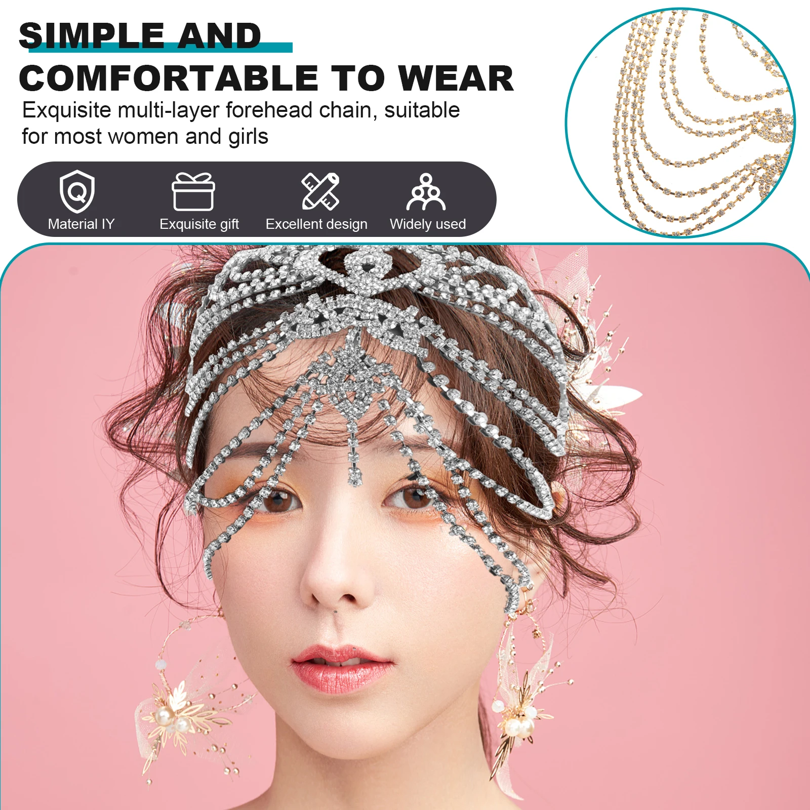 Water Drill Forehead Chain Delicate Multi-Layer Rhinestone Chain Headdress for Women Wedding Birthday Anniversary
Water Drill Forehead Chain Delicate Multi-Layer Rhinestone Chain Headdress for Women Wedding Birthday Anniversary