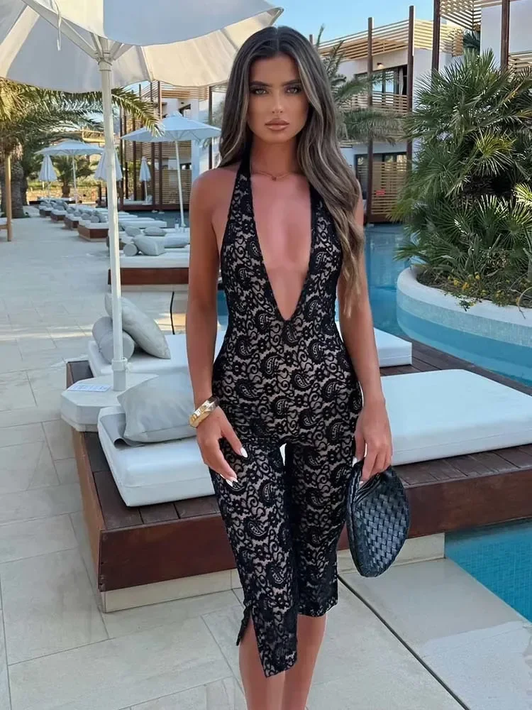 Nightclub Sexy Party halter lace Playsuits Women Elegant Backless Rompers Womens Jumpsuit Summer Overalls
Nightclub Sexy Party halter lace Playsuits Women Elegant Backless Rompers Womens Jumpsuit Summer Overalls