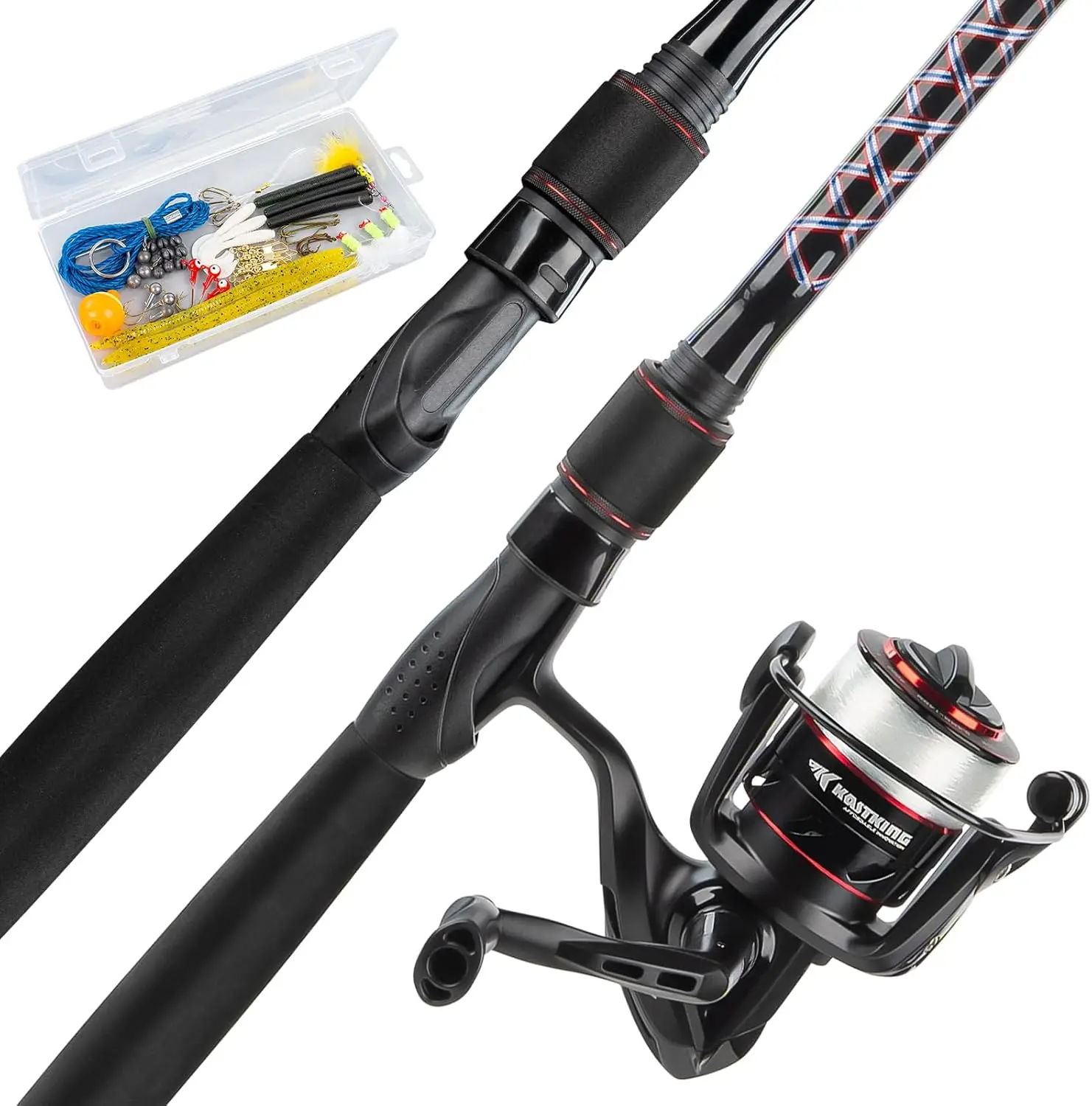Fishing Rod and Reel Combo with Tackle Kit, Pre-Spooled Line, Durable Blanks, Stainless Guides, EVA Handles
Fishing Rod and Reel Combo with Tackle Kit, Pre-Spooled Line, Durable Blanks, Stainless Guides, EVA Handles