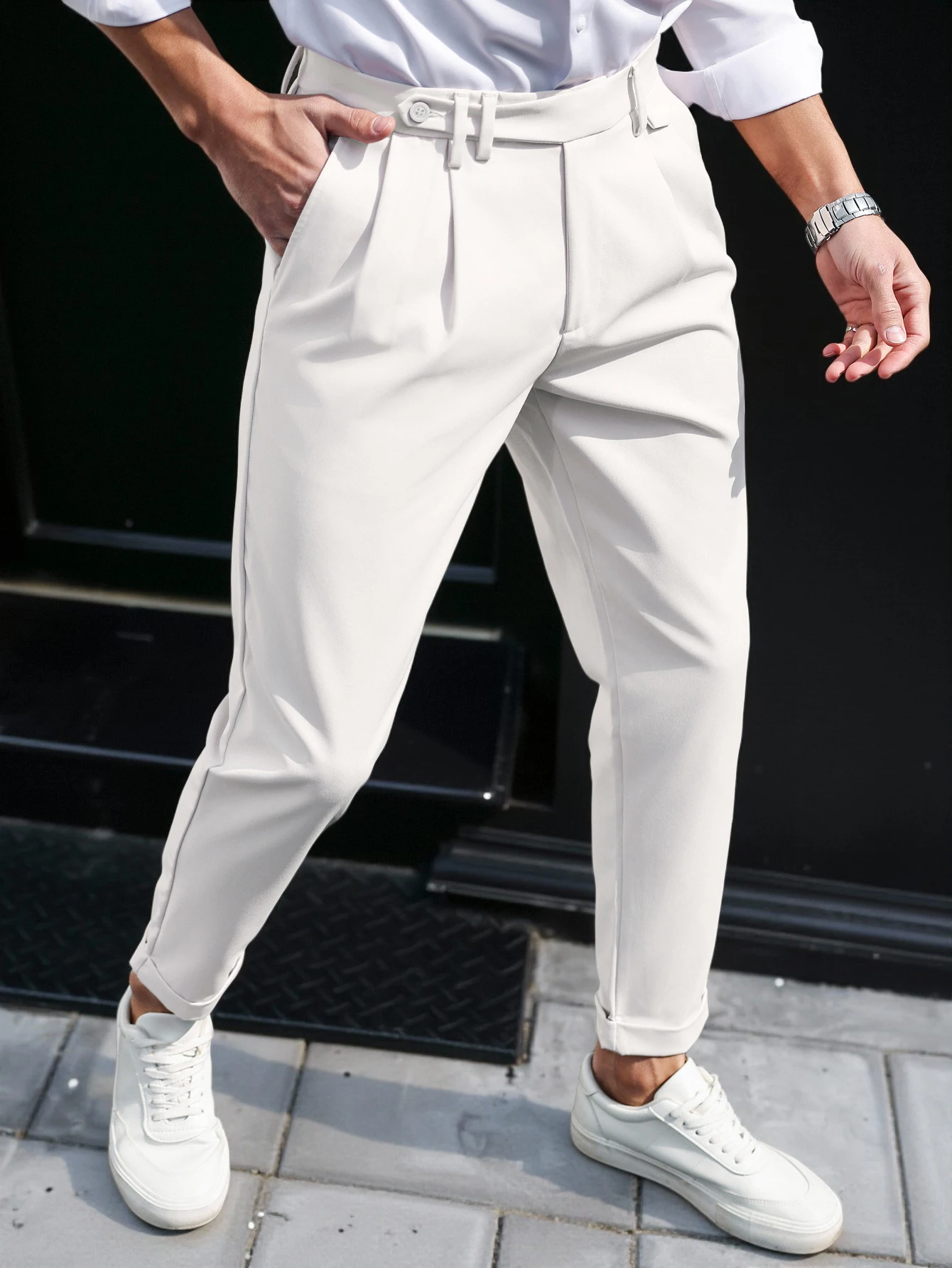 Men's Business Casual Gurkha High Waist Cuffed Cropped Chino Pants 100% Polyester Pleated Tapered White Navy Trousers
Men's Business Casual Gurkha High Waist Cuffed Cropped Chino Pants 100% Polyester Pleated Tapered White Navy Trousers