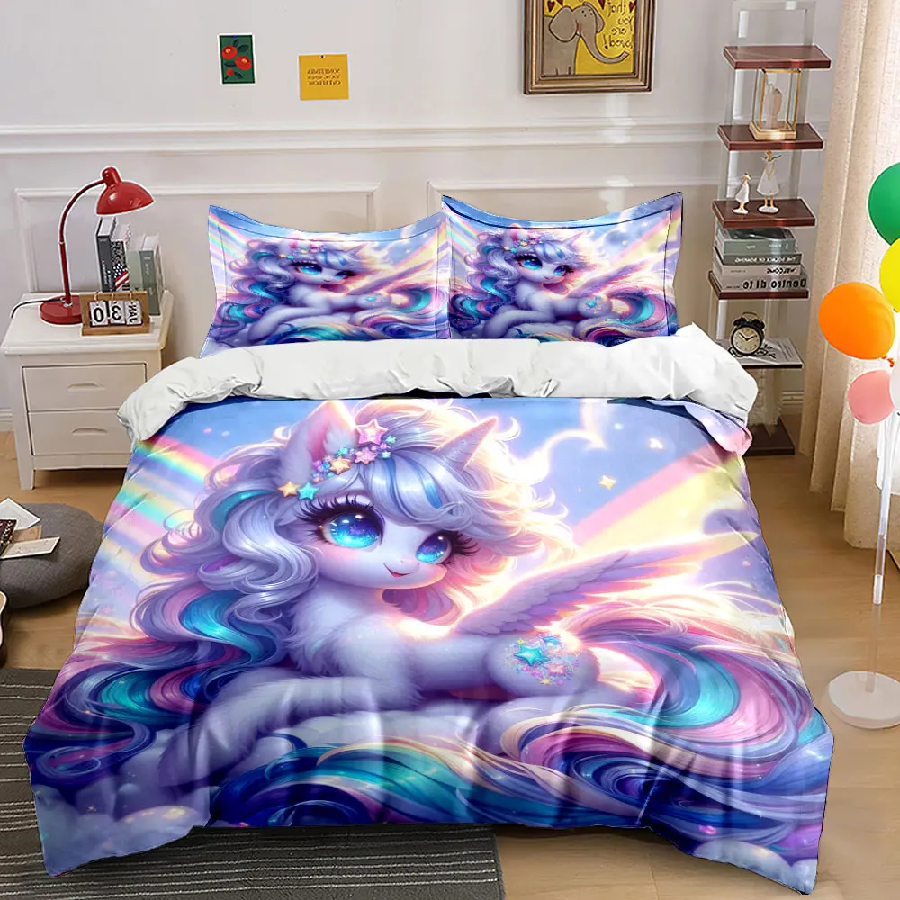Dreamy rainbow unicorn on clouds Duvet Cover Set with 3D Printing Design Soft Polyester Bedding Set All-Season Comfort
Dreamy rainbow unicorn on clouds Duvet Cover Set with 3D Printing Design Soft Polyester Bedding Set All-Season Comfort