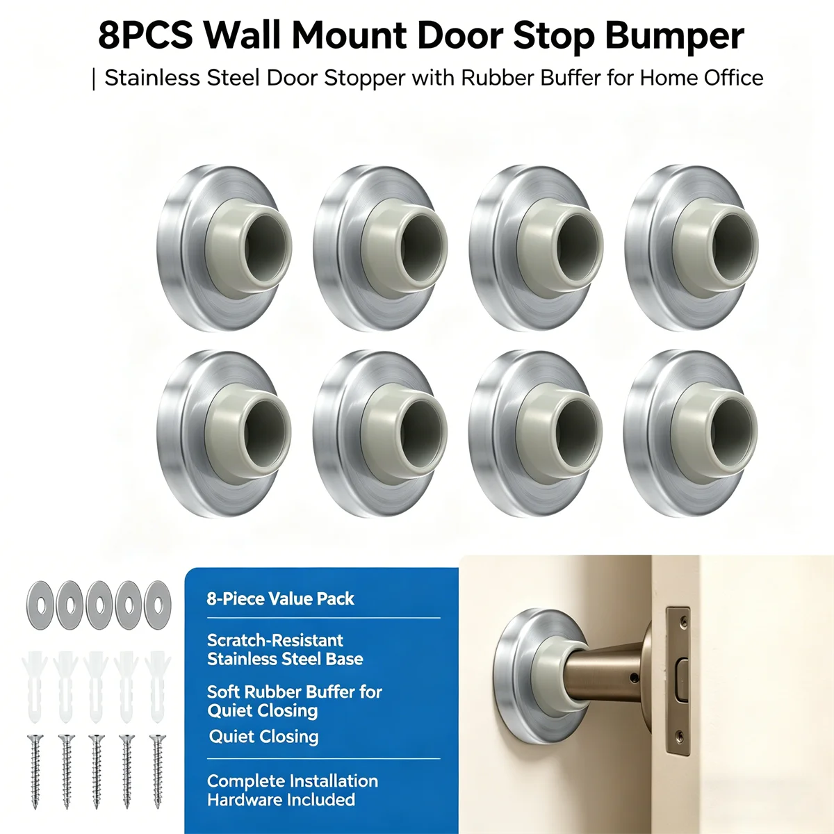 8Pcs Wall Door Stopper Brushed Stainless Steel Wall Bumper Protector Rubber Concave Door Stop Heavy Duty Wall Guard with Screws
8Pcs Wall Door Stopper Brushed Stainless Steel Wall Bumper Protector Rubber Concave Door Stop Heavy Duty Wall Guard with Screws