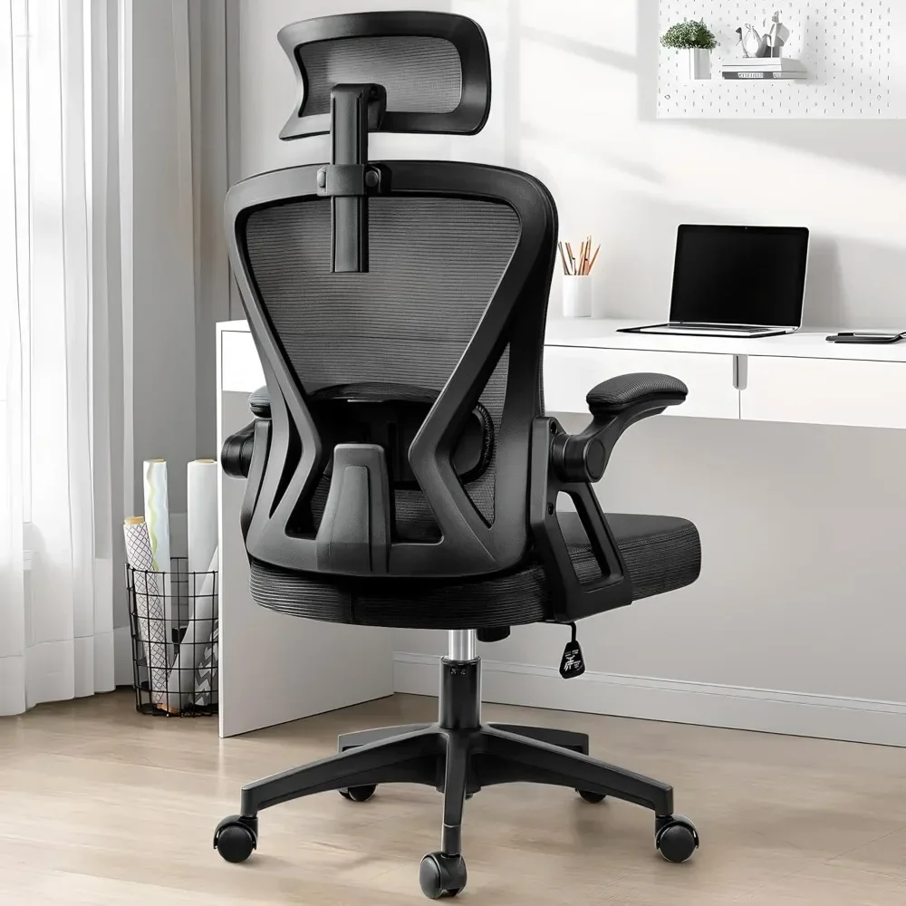 Home office desk chair with headrest, high back mesh chair with flip-up armrests, comfy desk chair with lumbar support
Home office desk chair with headrest, high back mesh chair with flip-up armrests, comfy desk chair with lumbar support