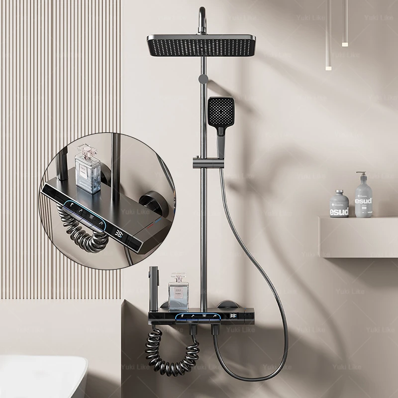 Bathroom Gunmetal Gray Shower System Set Lighting Effect Digital Display Piano Keys Household Pressurize Water Outlet Shower Set
Bathroom Gunmetal Gray Shower System Set Lighting Effect Digital Display Piano Keys Household Pressurize Water Outlet Shower Set