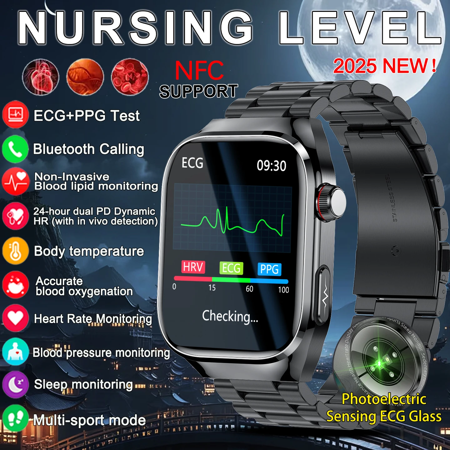 2025 NewNursing and Health Smart Measurement Watch Blood Pressure Lipid Uric Acid ECG+NFC Bluetooth Call Health Smartwatch Men
2025 NewNursing and Health Smart Measurement Watch Blood Pressure Lipid Uric Acid ECG+NFC Bluetooth Call Health Smartwatch Men