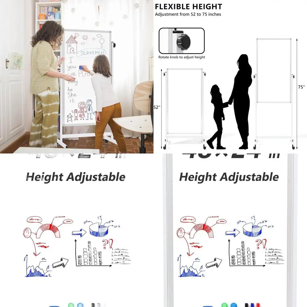 Height-Adjustable 48x24 Mobile Magnetic Whiteboard with Stand, Double-Sided Dry Erase Board for Home, Office, and School
Height-Adjustable 48x24 Mobile Magnetic Whiteboard with Stand, Double-Sided Dry Erase Board for Home, Office, and School