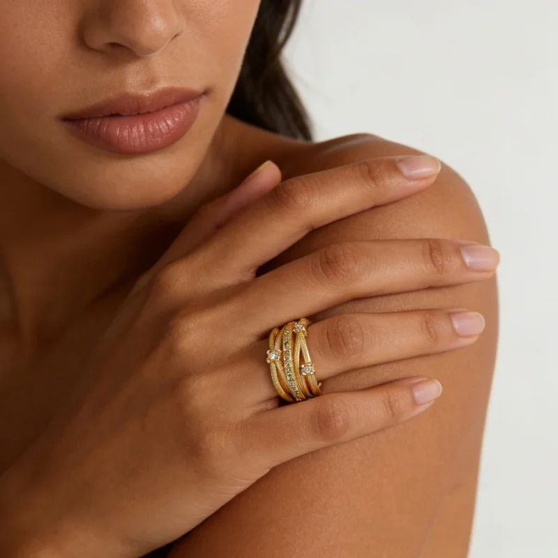 Litheline 24K Gold Plated Brass Multi-Band Crisscross Ring Satin-Textured Faceted Accents No-Pinch Open Layering Jewelry
Litheline 24K Gold Plated Brass Multi-Band Crisscross Ring Satin-Textured Faceted Accents No-Pinch Open Layering Jewelry