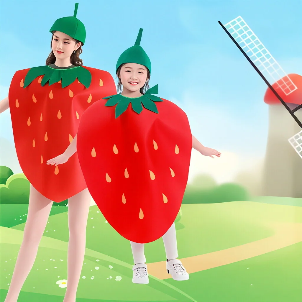 Kids Adult Strawberry Fruit Funny Costume Outfit Novelty Performance Fruit Cosplay Costume for Party Clothes
Kids Adult Strawberry Fruit Funny Costume Outfit Novelty Performance Fruit Cosplay Costume for Party Clothes