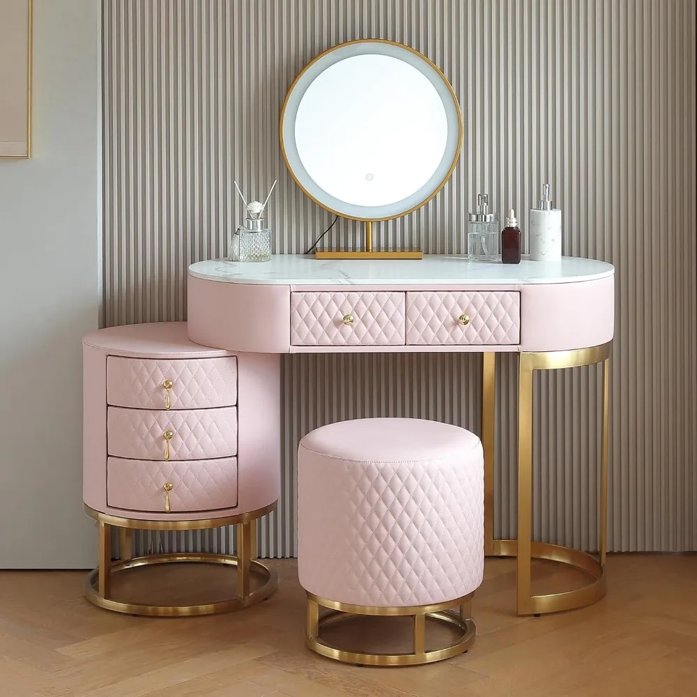Faux Leather Makeup Vanity Desk Set with LED Lighted Mirror Luxury Dressing Makeup Table with Storage Drawers & Vanity
Faux Leather Makeup Vanity Desk Set with LED Lighted Mirror Luxury Dressing Makeup Table with Storage Drawers & Vanity