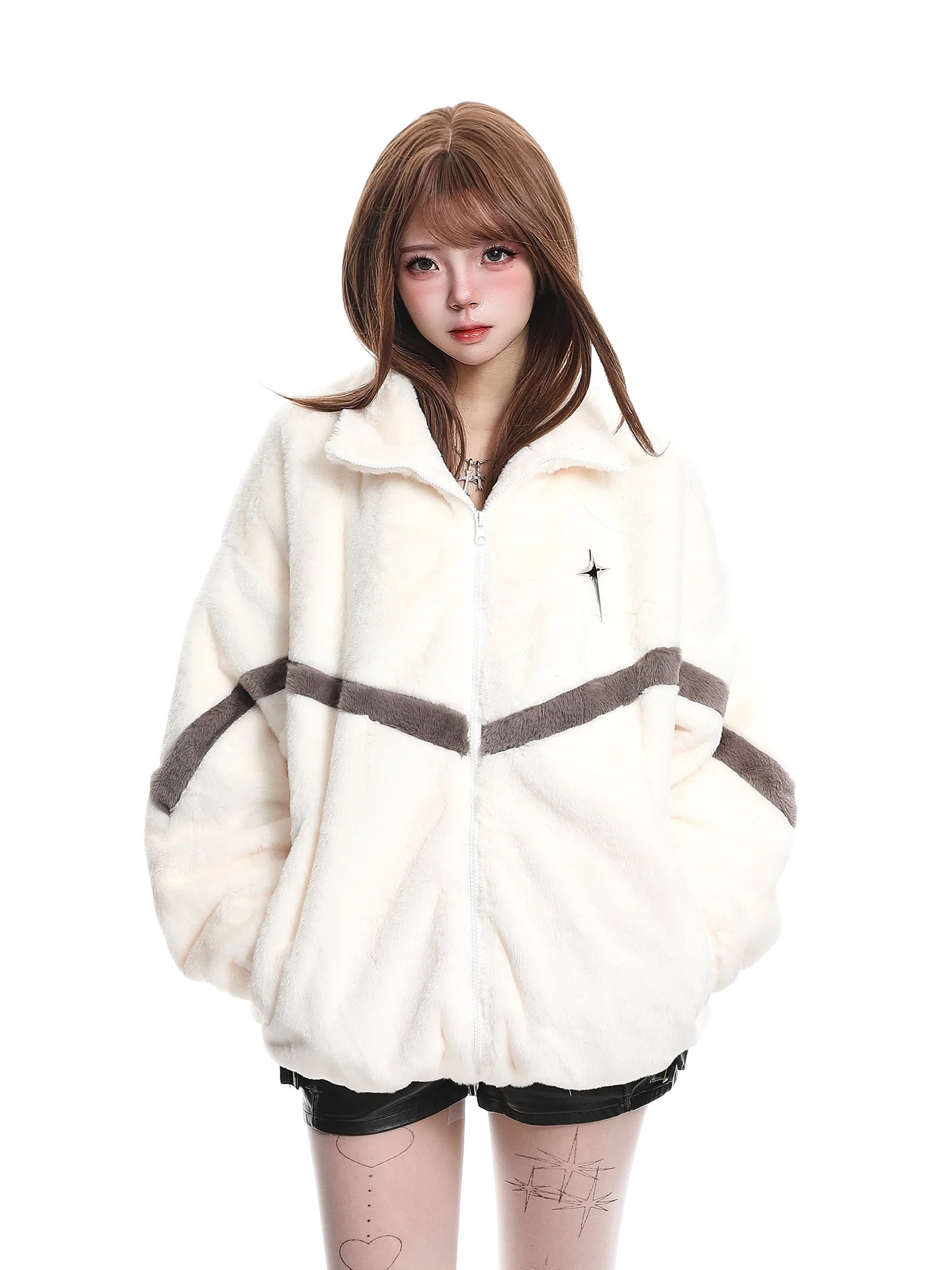 Lamb Velvet Thiened Zipper Cotton Jaet Women's Winter New Sle Warm Stand Collar Striped Color Blo Lazy Sle Coat
Lamb Velvet Thiened Zipper Cotton Jaet Women's Winter New Sle Warm Stand Collar Striped Color Blo Lazy Sle Coat