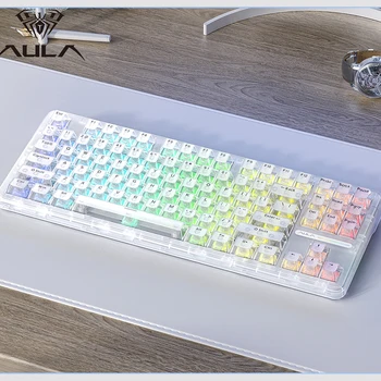AULA L87 기계식 키보드, 2.4g, USB, 블루투스 트라이 모드, 무선 87 키, RGB, Pbt 개스킷, 5 레이어 사일런싱 전체 키, 충격 없음