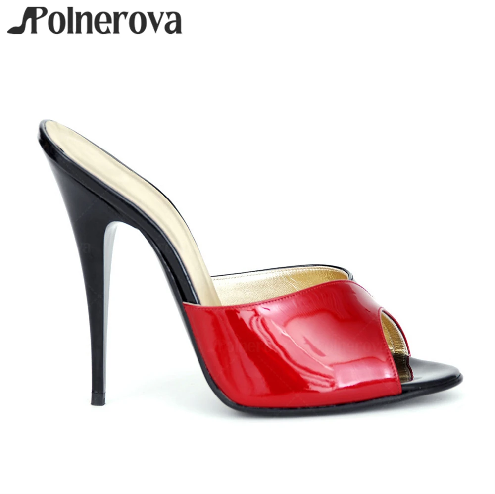 Black Red Pearlescent Leather Mules Lacquered High Heels Sexy Slippers Peep Toe 14cm Summer Slippers Women's Handamde Stilettos
Black Red Pearlescent Leather Mules Lacquered High Heels Sexy Slippers Peep Toe 14cm Summer Slippers Women's Handamde Stilettos