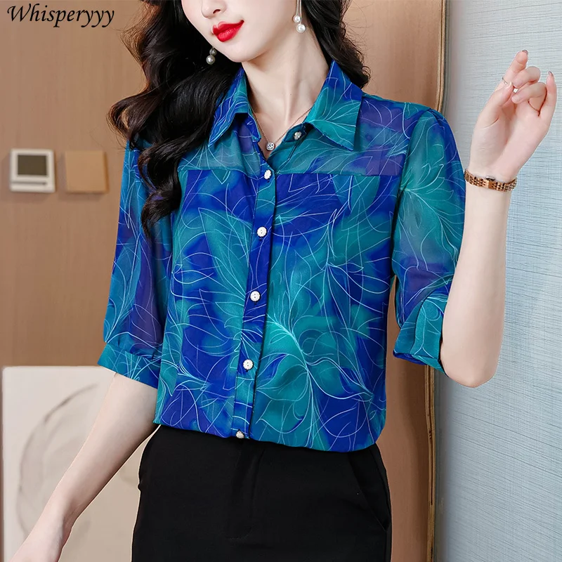 Chiffon Shirt Women Spring Summer Clothes Fashion Single-breasted Half Sleeve Blouse for Ladies Turn-down Collar Printed Tops
Chiffon Shirt Women Spring Summer Clothes Fashion Single-breasted Half Sleeve Blouse for Ladies Turn-down Collar Printed Tops
