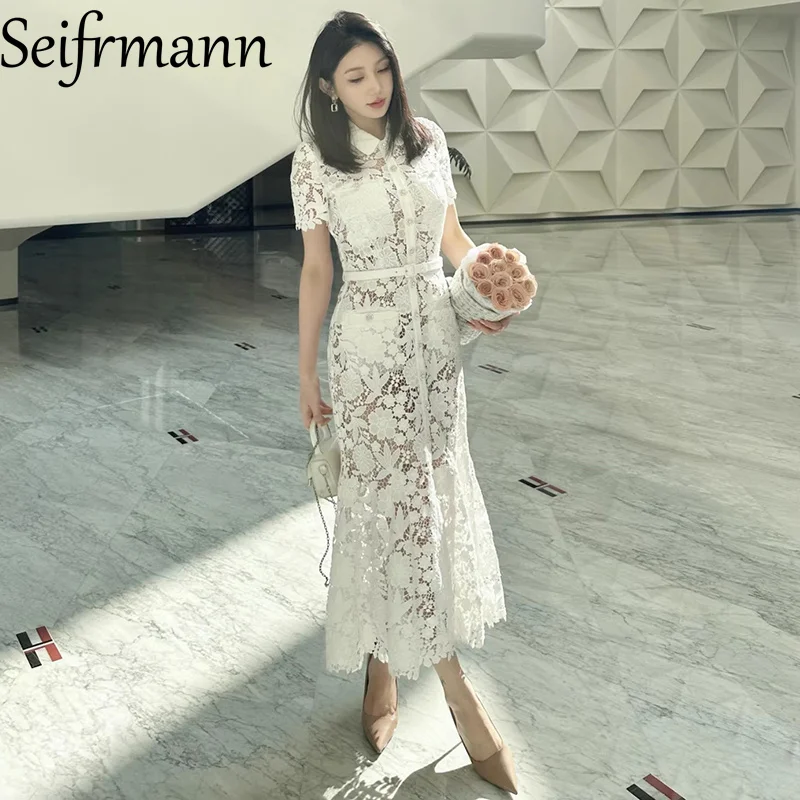 Seifrmann 2026 Spring Women's New Fashion lapel Short Sleeve Single breasted Lace Waist cinching Fish Tail Long Dress
Seifrmann 2026 Spring Women's New Fashion lapel Short Sleeve Single breasted Lace Waist cinching Fish Tail Long Dress