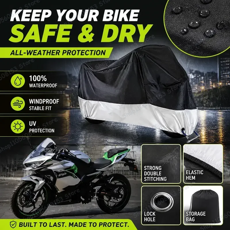 For Kawasaki Ninja e1 Motorcycle Cover Waterproof Dustproof UV Resistant All Weather Bike Cover for Indoor Outdoor Riding
For Kawasaki Ninja e1 Motorcycle Cover Waterproof Dustproof UV Resistant All Weather Bike Cover for Indoor Outdoor Riding