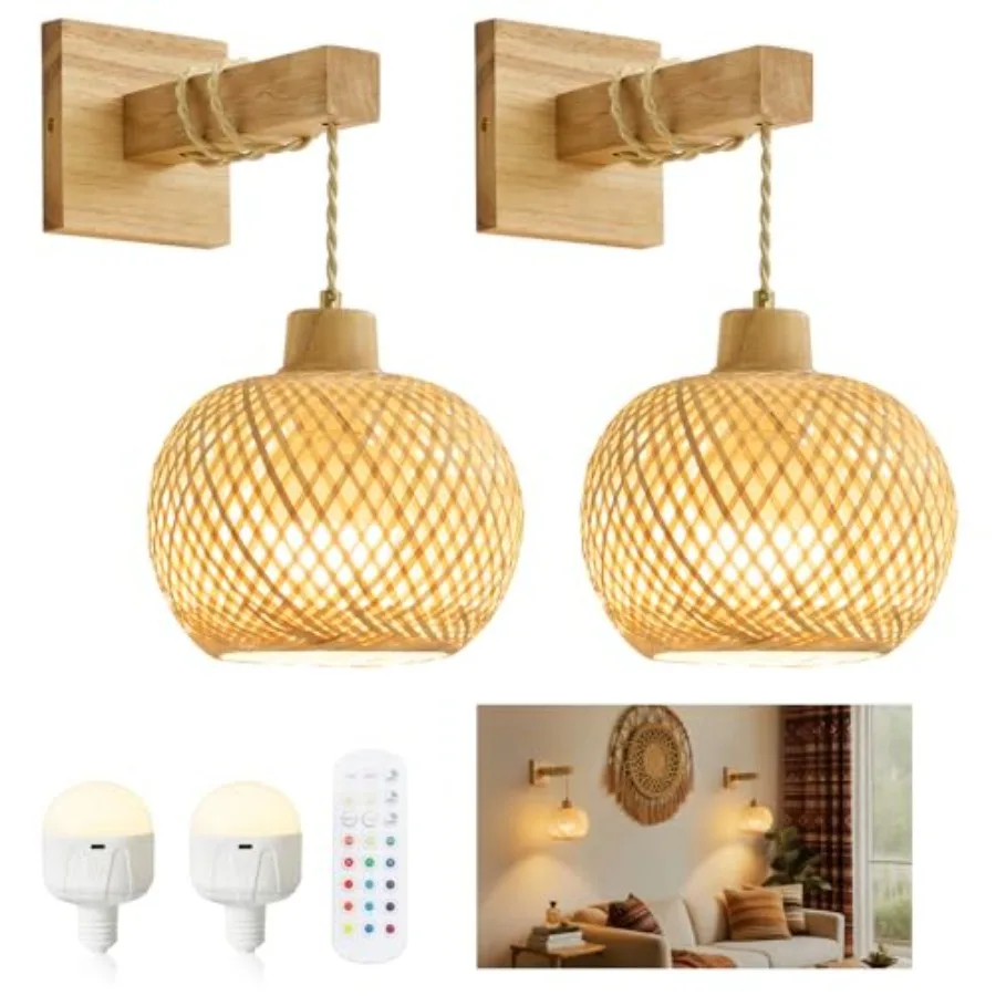 Bamboo Battery Operated Wall Sconces Set of 2 Rechargeable Rattan Cordless Battery Powered Wall Lights/Lamps with Remote Woven
Bamboo Battery Operated Wall Sconces Set of 2 Rechargeable Rattan Cordless Battery Powered Wall Lights/Lamps with Remote Woven
