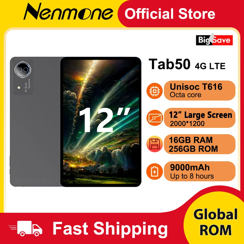 【New】Nenmone Tab50 Android 14 Tablet 12" 2K 16GB+256GB 12 Inch Tablet 4G LTE UNISOC T616 9000mAh Battery 8MP+32MP Camera
【New】Nenmone Tab50 Android 14 Tablet 12" 2K 16GB+256GB 12 Inch Tablet 4G LTE UNISOC T616 9000mAh Battery 8MP+32MP Camera
