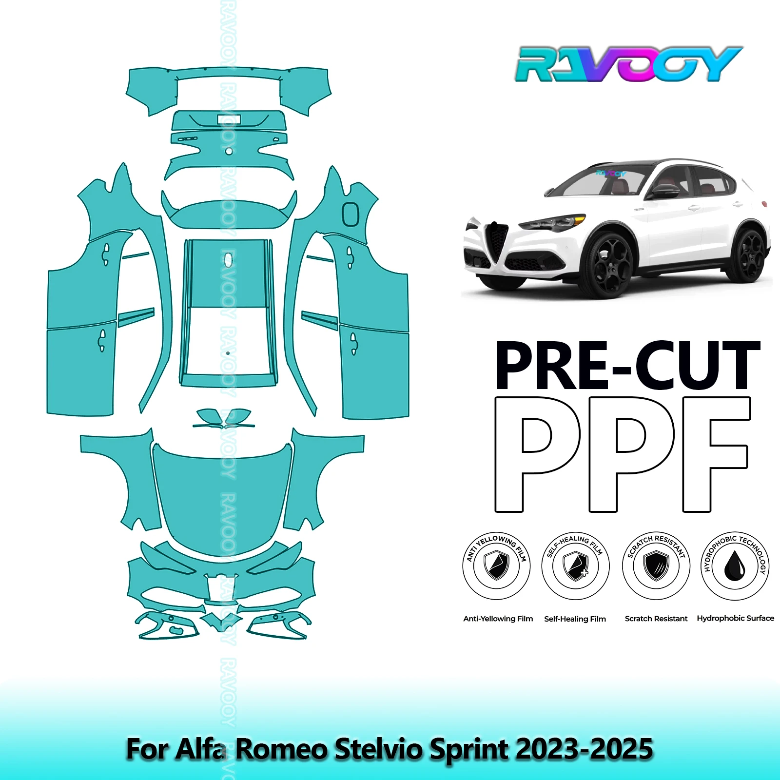 Full Vehicle Clear Bra Precut PPF Paint Protection Film For Alfa Romeo Stelvio Sprint 2023-2025
Full Vehicle Clear Bra Precut PPF Paint Protection Film For Alfa Romeo Stelvio Sprint 2023-2025
