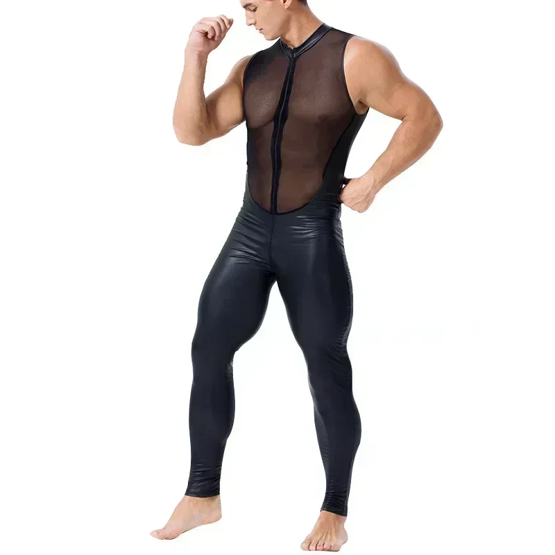 Sexy PU Jumpsuit Male Sleeveless One-piece Faux Leather Bodysuit Stage Leotard Wrestling Clubwear 
Sexy PU Jumpsuit Male Sleeveless One-piece Faux Leather Bodysuit Stage Leotard Wrestling Clubwear