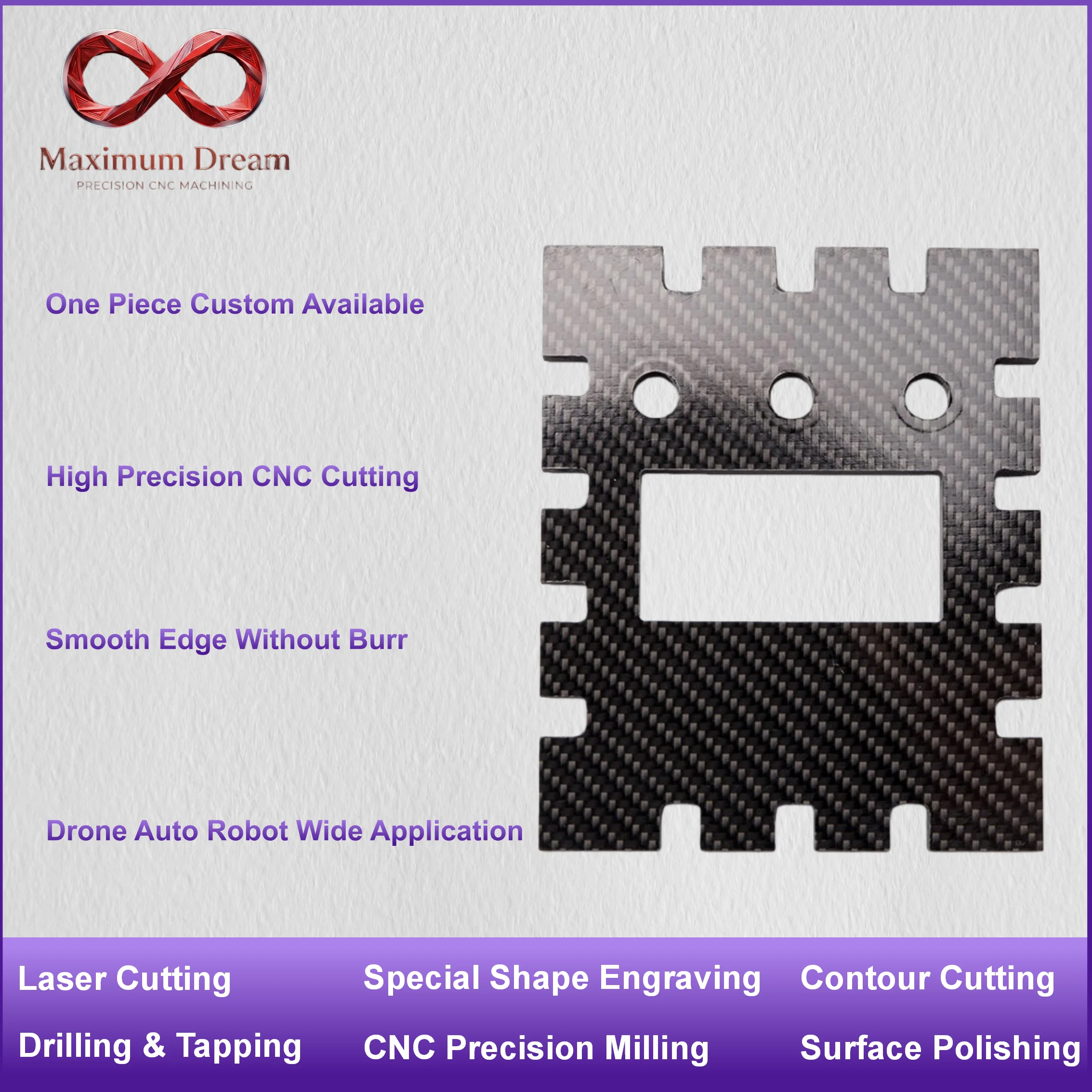High Precision Carbon Fiber Board Laser CNC Cutting Custom for Sporting Goods Home Decoration
High Precision Carbon Fiber Board Laser CNC Cutting Custom for Sporting Goods Home Decoration