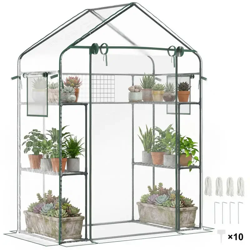 Outsunny Outdoor Walk-in Mini Greenhouse with Mesh Door & Windows, Small Portable Garden Green House with 3 Tiers 6 Shelves, Trellis, & Plant Labels
Outsunny Outdoor Walk-in Mini Greenhouse with Mesh Door & Windows, Small Portable Garden Green House with 3 Tiers 6 Shelves, Trellis, & Plant Labels