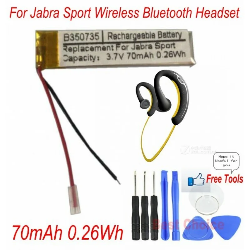 Rechargeable Battery 70mAh 0.26Wh for Jabra Sport Wireless Bluetooth Headset
Rechargeable Battery 70mAh 0.26Wh for Jabra Sport Wireless Bluetooth Headset