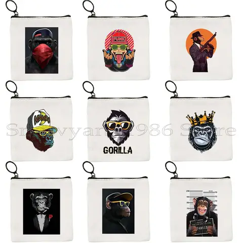 Divertido mono King Kong coronado casco fresco enojado fumar lindo gorila llavero funda tarjeta lápiz labial bolsa cartera bolsa con cremallera
