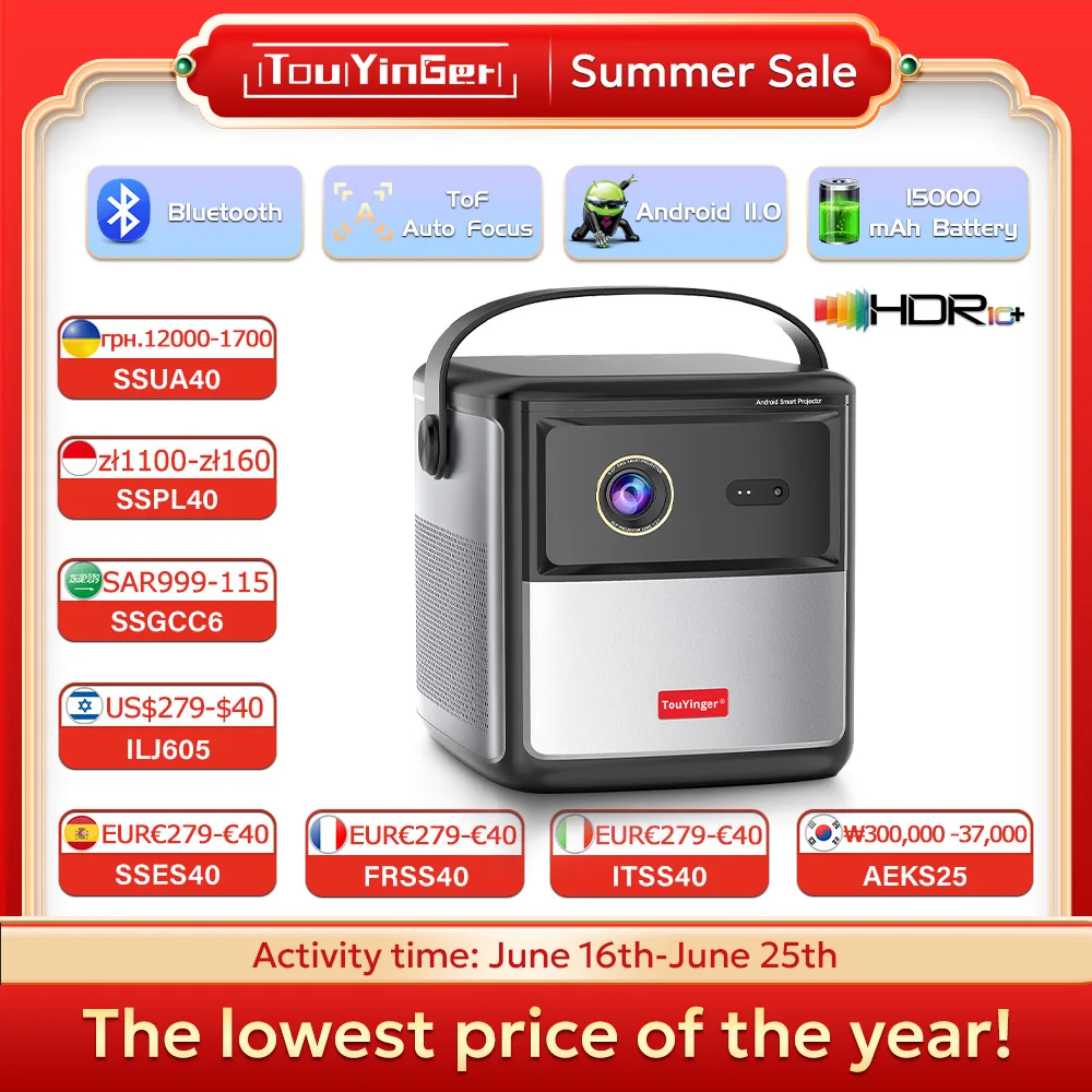 TouYinger G5 Portable 4K Projector 1080p Home Theater Full HD Projetor Android Dlp Beamer 3d U80 Cinema Smartphone with Battery
TouYinger G5 Portable 4K Projector 1080p Home Theater Full HD Projetor Android Dlp Beamer 3d U80 Cinema Smartphone with Battery