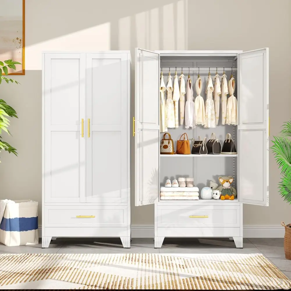 71 Metal Wardrobe with Hanging Rod and Adjustable Shelves for Bedroom, Laundry, or Cloak Room
71 Metal Wardrobe with Hanging Rod and Adjustable Shelves for Bedroom, Laundry, or Cloak Room