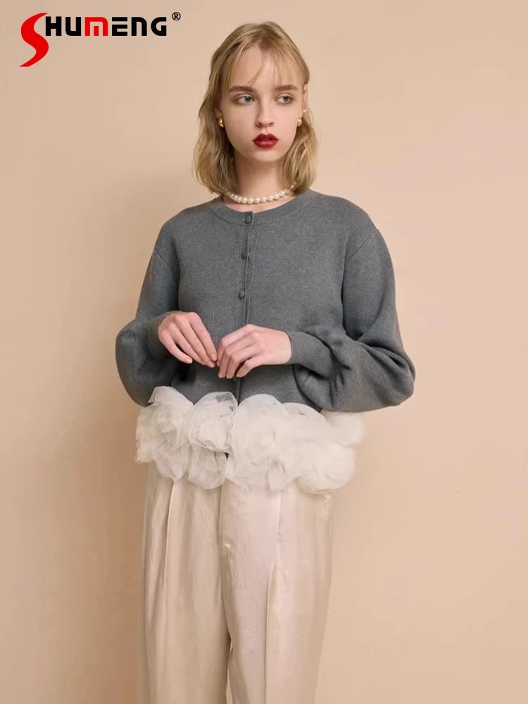 Japanese Style Elegant Fashion Round Neck Long Sleeve Single-Breasted Patchwork Ruffle Knitted Cardigans Women's Spring Sweaters
Japanese Style Elegant Fashion Round Neck Long Sleeve Single-Breasted Patchwork Ruffle Knitted Cardigans Women's Spring Sweaters