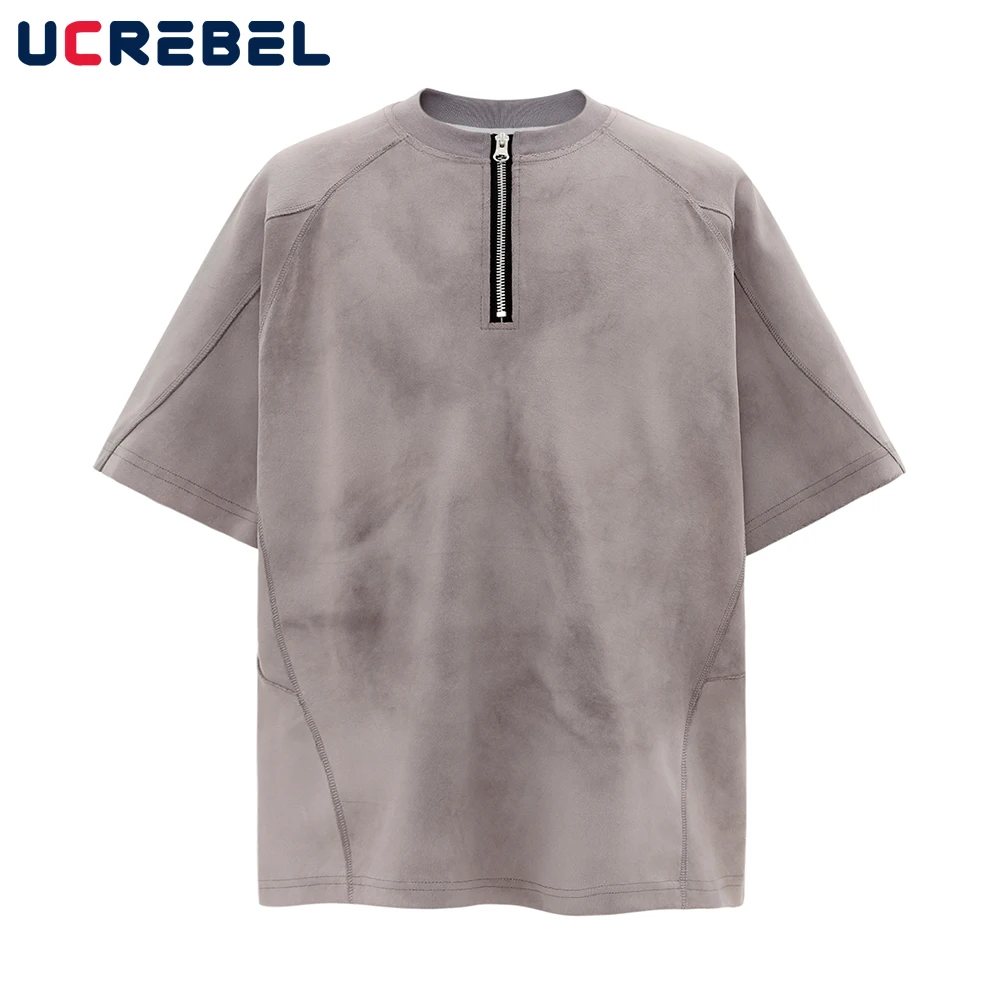 Solid Color Spliced Short Sleeve T-shirt Mens Top Stitch Summer High Street Half Zipper Crew Neck Half-Sleeve Tshirt Men
Solid Color Spliced Short Sleeve T-shirt Mens Top Stitch Summer High Street Half Zipper Crew Neck Half-Sleeve Tshirt Men