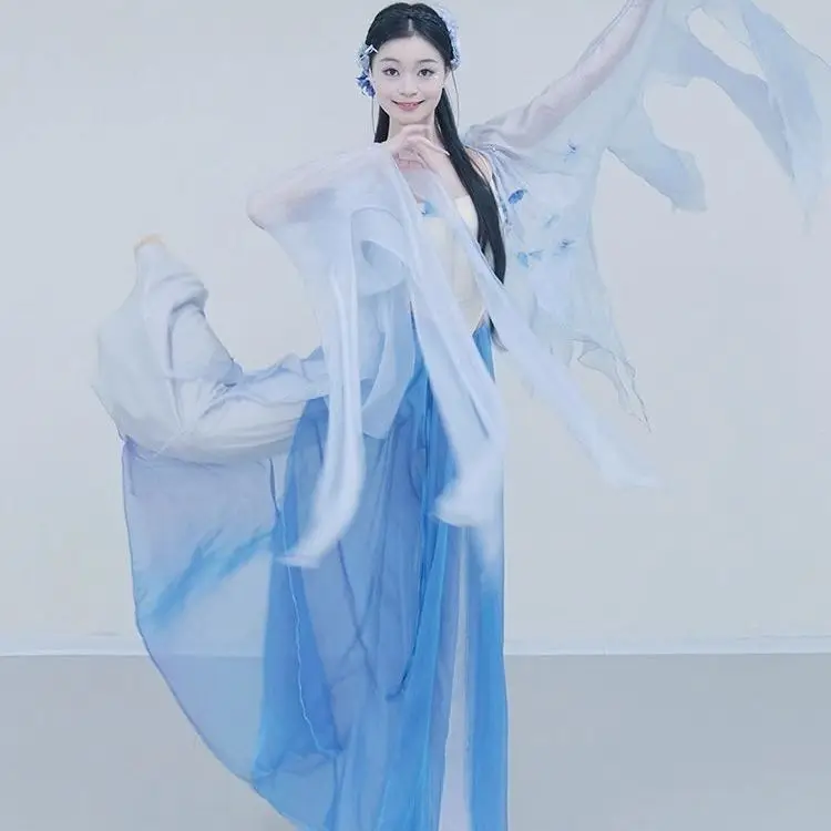Classical Dance Ethereal Gauze Dress With Butterfly Cape, Chinese Dance Ancient Style Double-Layer Skirt-Pants, Large Hem
Classical Dance Ethereal Gauze Dress With Butterfly Cape, Chinese Dance Ancient Style Double-Layer Skirt-Pants, Large Hem
