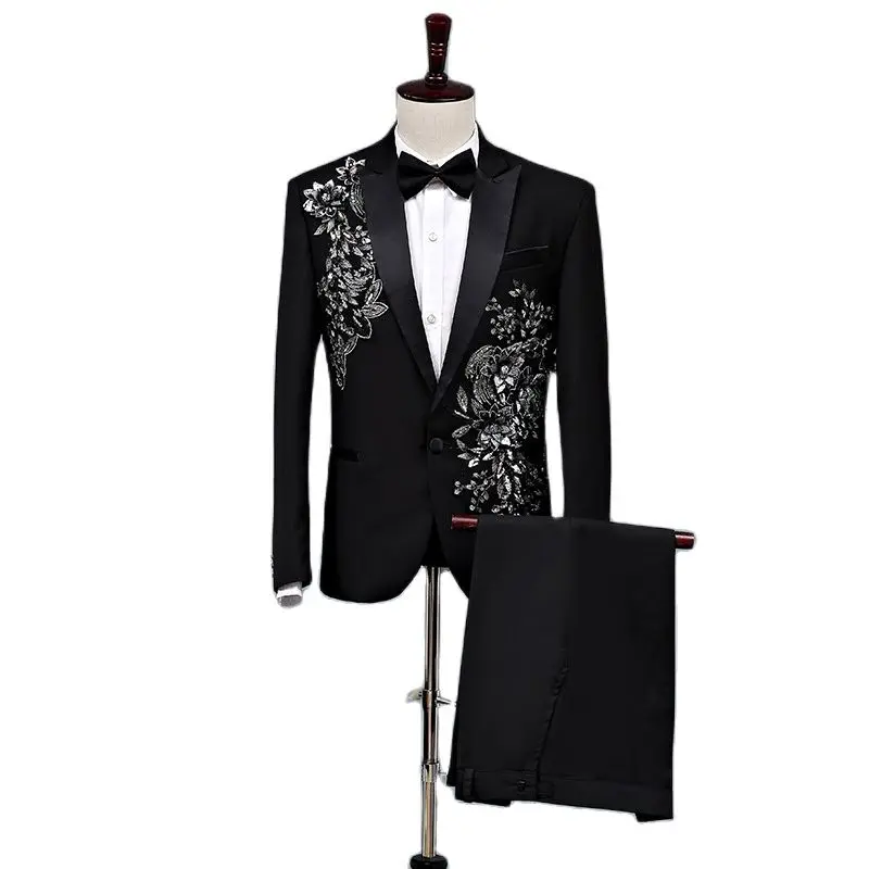 Flower Sequin Black Suit Blazer for Men Party Wedding Groom Stage Prom Clothing Peak Lapel Single Button Blazer Pants 2pcs Set
Flower Sequin Black Suit Blazer for Men Party Wedding Groom Stage Prom Clothing Peak Lapel Single Button Blazer Pants 2pcs Set