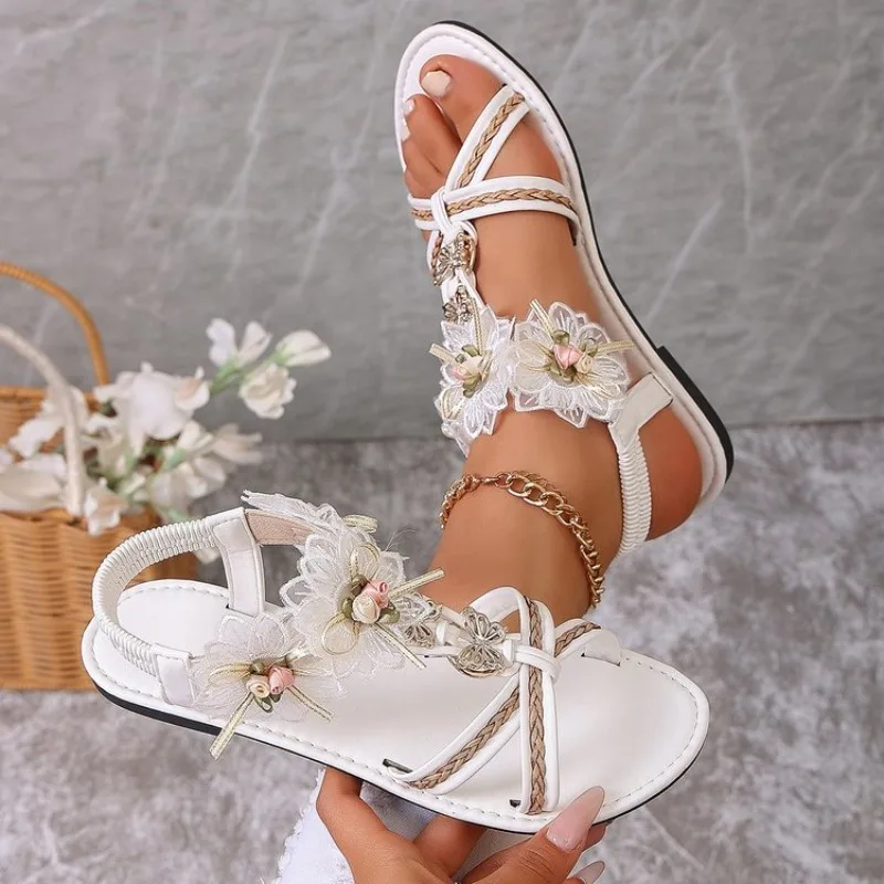 Women's Open Toe Lace Floral Decor Sandals Rhinestone Ring Ankle Strap Flat Casual Non-Slip Shoes
Women's Open Toe Lace Floral Decor Sandals Rhinestone Ring Ankle Strap Flat Casual Non-Slip Shoes