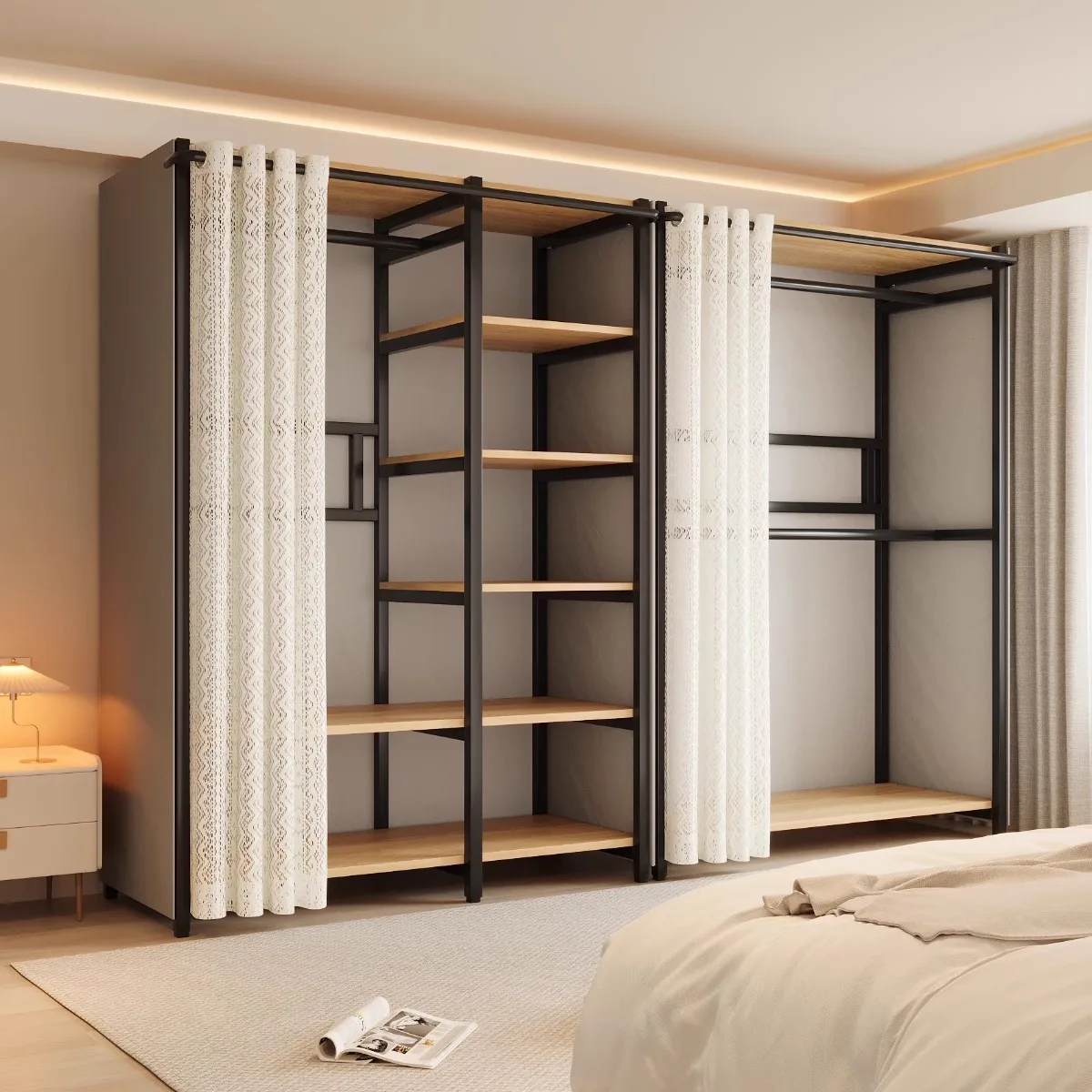 Open wardrobe, bedroom household simple assembly, metal steel frame storage wardrobe, large cloakroom, floor-to-ceiling hanger 
Open wardrobe, bedroom household simple assembly, metal steel frame storage wardrobe, large cloakroom, floor-to-ceiling hanger