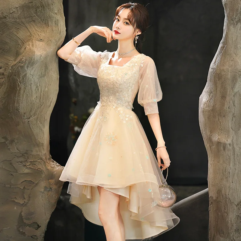 Elegent Women's Irregular Evening Dress Square Collar Applique Tulle Sleeve Zipper Party Gown Female Dovetail Bridesmaid Dresses
Elegent Women's Irregular Evening Dress Square Collar Applique Tulle Sleeve Zipper Party Gown Female Dovetail Bridesmaid Dresses