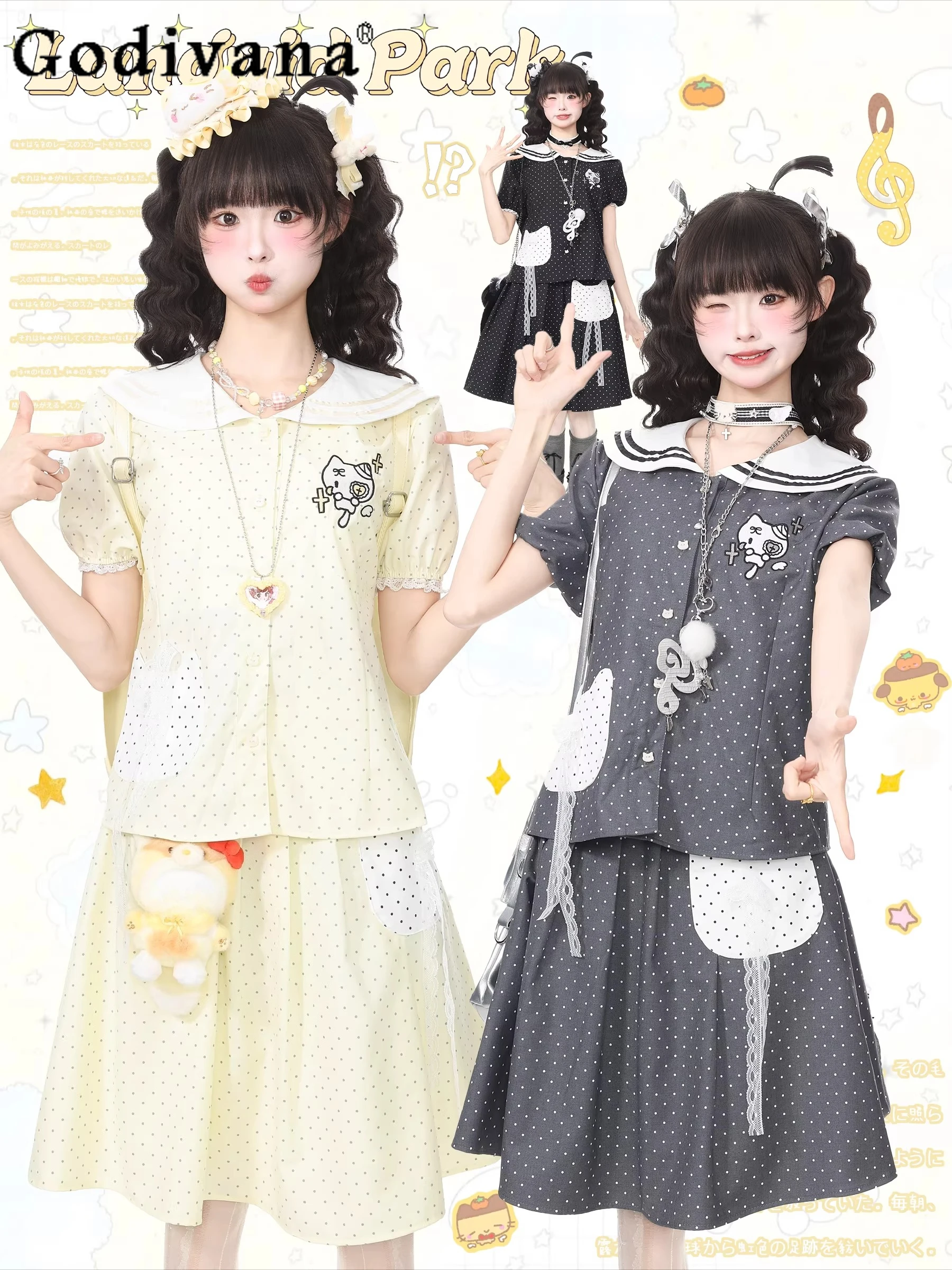 Original Subculture Sweet Y2k Skirts 2- Pieces Set Japanese JK College Style Student Kawaii Polka Dot Printed Top Skirt Outfit
Original Subculture Sweet Y2k Skirts 2- Pieces Set Japanese JK College Style Student Kawaii Polka Dot Printed Top Skirt Outfit