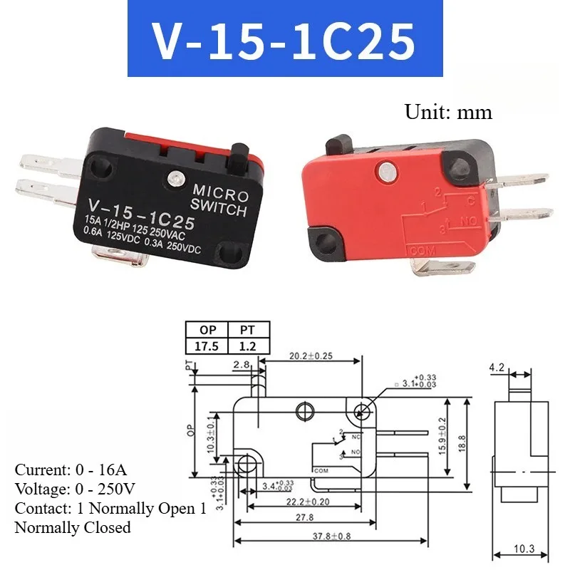 5pcs Travel Limit Switch Micro Switch Self-resetting V-152-1C25 3-pin Miniature Push Button Tactile Microswitch V-152 V-153 V-15
5pcs Travel Limit Switch Micro Switch Self-resetting V-152-1C25 3-pin Miniature Push Button Tactile Microswitch V-152 V-153 V-15