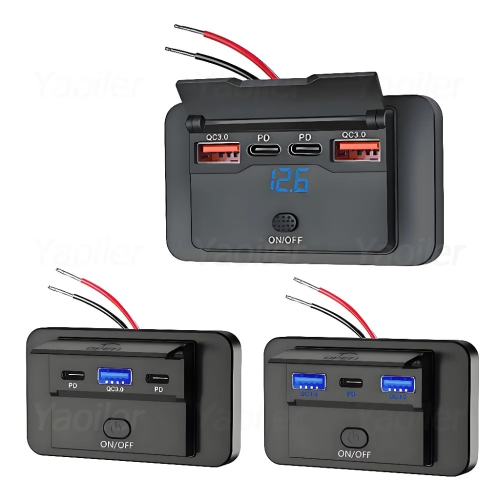 Upgraded 12V/24V 4-Ports Dual QC3.0 Dual PD Car Charger Socket 108W Quick Charge Outlet Panel Adapter for Truck Camper Caravan
Upgraded 12V/24V 4-Ports Dual QC3.0 Dual PD Car Charger Socket 108W Quick Charge Outlet Panel Adapter for Truck Camper Caravan